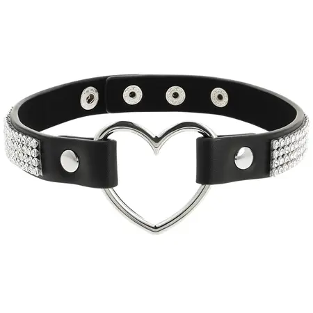 Coquette Chic Desire Vegan Kožna Čoker Ogrlica sa Srcem Crna 39cm