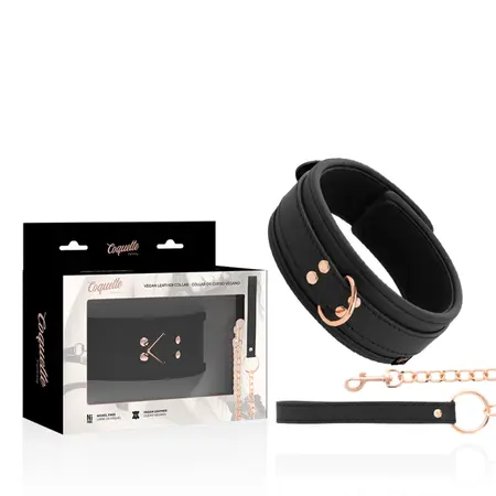 Coquette Chic Desire Vegan Kožna Ogrlica sa Metalnim Lancem, Crna