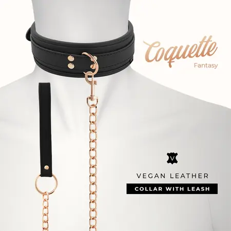 Coquette Chic Desire Vegan Kožna Ogrlica sa Metalnim Lancem, Crna