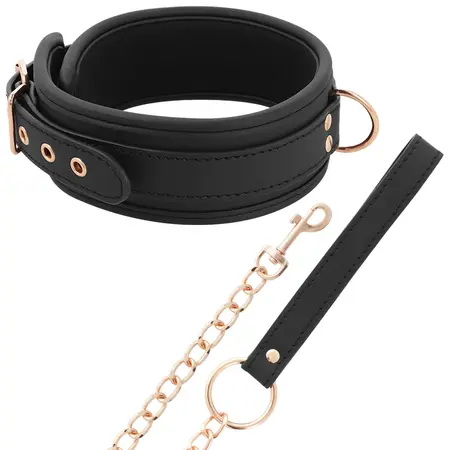 Coquette Chic Desire Vegan Kožna Ogrlica sa Metalnim Lancem, Crna