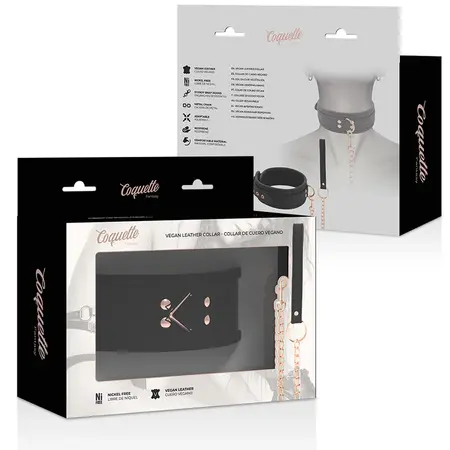 Coquette Chic Desire Vegan Kožna Ogrlica sa Metalnim Lancem, Crna