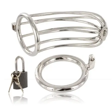 Metal Hard Bird Stainless Steel Secure Chastity Cage 36mm Ring Set
