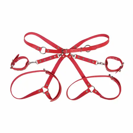 Subblime 953706 Adjustable Handcuffs and Bondage Belt Red One Size
