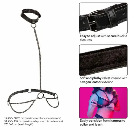 CalExotics Euphoria Lančani Halter i Povodac Plus Size - Velvet i Veganska Koža