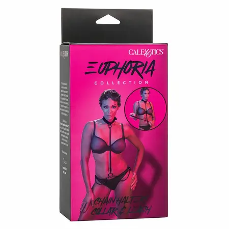 CalExotics Euphoria Lančani Halter Ogrlica i Povodac od Veganske Kože Podesivi