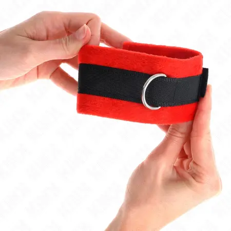 KINK Početne Krznené Lisice za Ručne Zglobove Crveno-Crne 30x7 cm Podesiva Udobnost