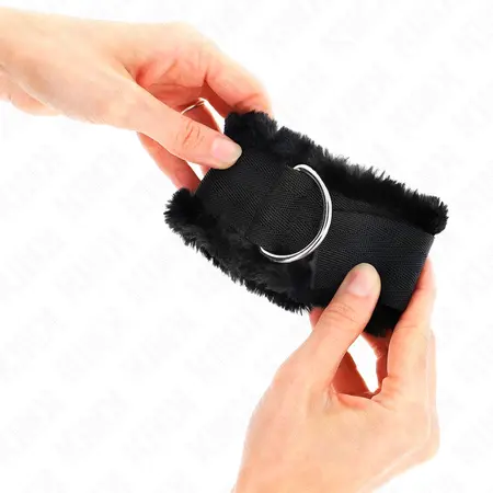 KINK Podesive Krznené Lisice za Ručne Zglobove Crne 17-31cm x 7cm
