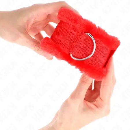KINK Podesive Krznené Lisice za Ručne Zglobove Crvene 17-31 cm x 7 cm