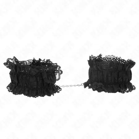 KINK Lace Elastic Wrist Restraints Black - Adjustable Soft Bondage Cuffs