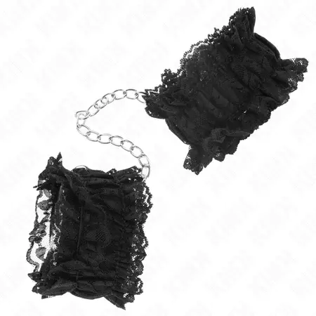 KINK Lace Elastic Wrist Restraints Black - Adjustable Soft Bondage Cuffs
