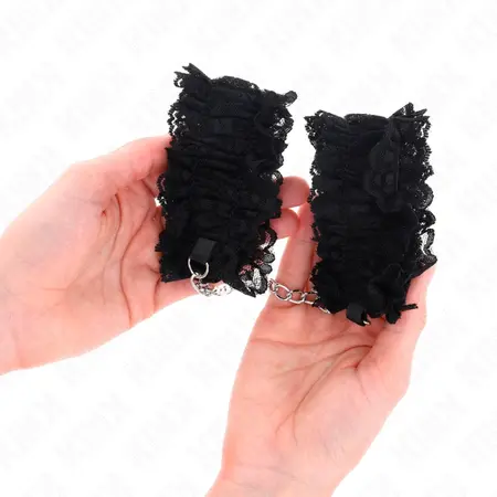 KINK Lace Elastic Wrist Restraints Black - Adjustable Soft Bondage Cuffs