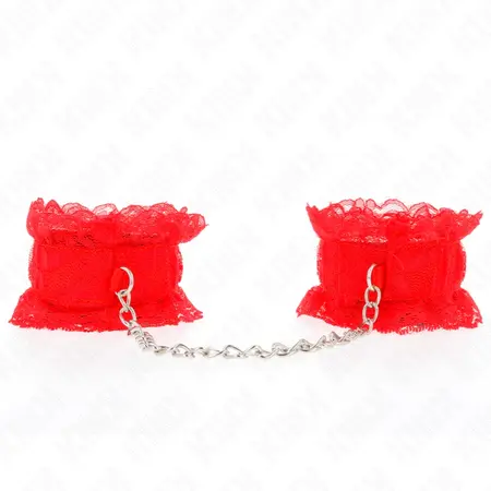KINK Lace Elastic Wrist Restraints Red - Adjustable Soft Comfort Cuffs