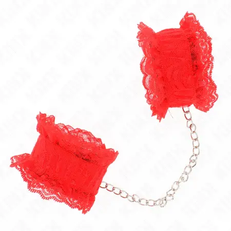 KINK Lace Elastic Wrist Restraints Red - Adjustable Soft Comfort Cuffs