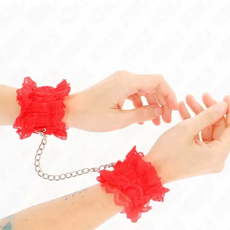 KINK Lace Elastic Wrist Restraints Red - Adjustable Soft Comfort Cuffs