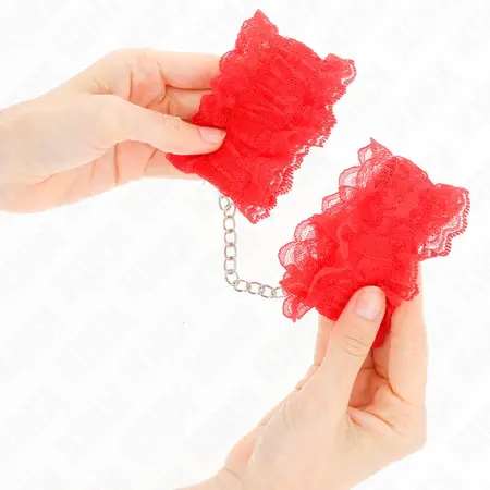 KINK Lace Elastic Wrist Restraints Red - Adjustable Soft Comfort Cuffs