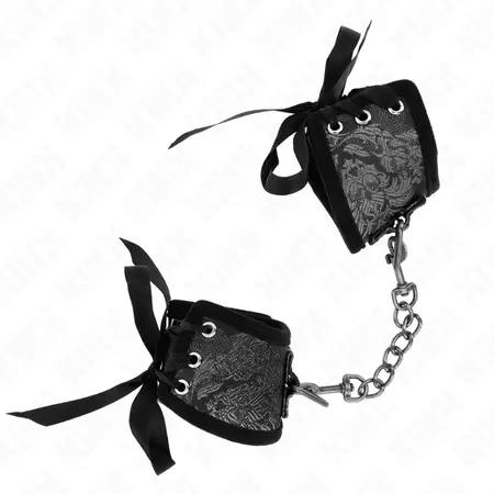KINK Scandal lisice za ruke, crne, čipkane, premium podesive, 24.5x6.5 cm