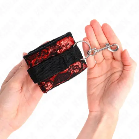 KINK Scandal Wrist Restraints Red-Black - Adjustable Padded Cuffs