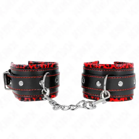 KINK Podesive lisice za ruke sa krznom postavom, crveno-crne, 17-29 cm x 6 cm