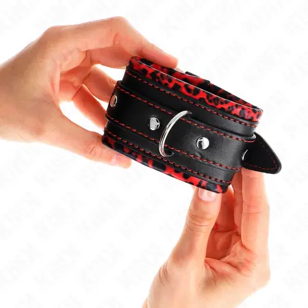 KINK Podesive lisice za ruke sa krznom postavom, crveno-crne, 17-29 cm x 6 cm