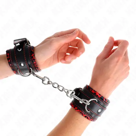 KINK Podesive lisice za ruke sa krznom postavom, crveno-crne, 17-29 cm x 6 cm