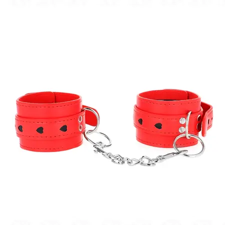 KINK Crvene podesive lisice za ruke sa crnim srcem, 21-28 cm