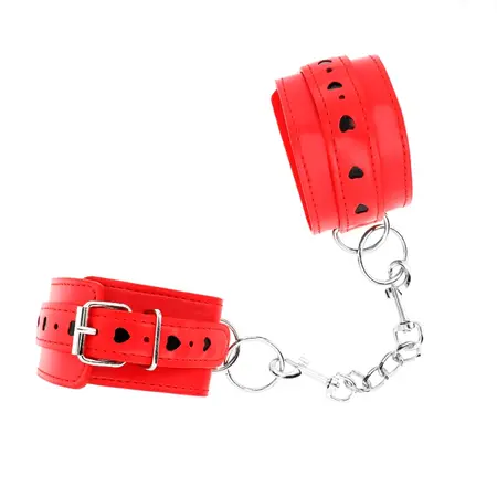 KINK Crvene podesive lisice za ruke sa crnim srcem, 21-28 cm