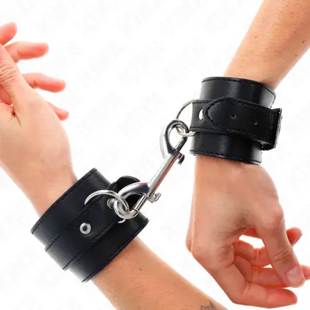 KINK Podesive lisice za ruke, crna koža, 17-28 cm, velika kopča