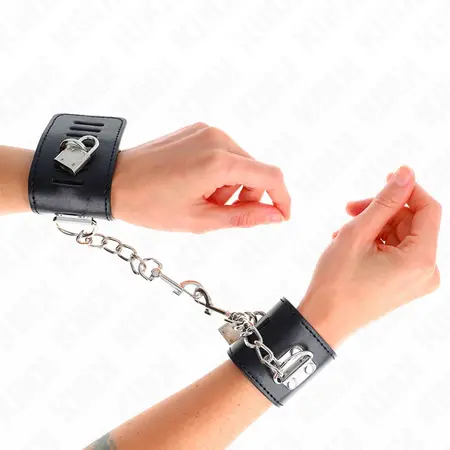 KINK Podesive lisice za ruke sa katancem, crne, 16-23 cm x 5.5 cm