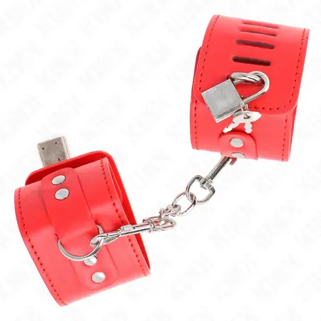 KINK Podesive crvene lisice za ruke sa katancem, 16-23 cm x 5.5 cm