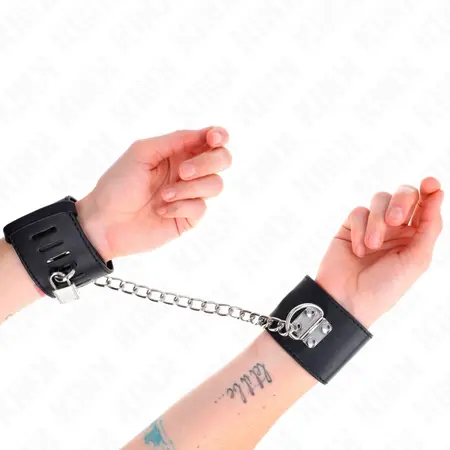 KINK Podesive crne lisice za ruke sa lancem i katancem, 30 cm, 16-23 cm