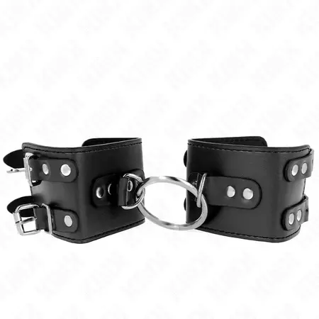 KINK Podesive lisice za ruke sa prstenom i zakovicama, crne, 17-22 x 6.5 cm