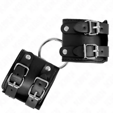KINK Podesive lisice za ruke sa prstenom i zakovicama, crne, 17-22 x 6.5 cm