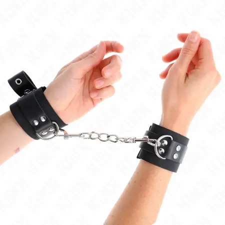 KINK Najlonske lisice za ruke, crne, podesive sa kožnim kaišem, 19-29 cm