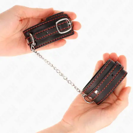 KINK Podesive lisice za ruke, crne sa crvenom postavom, 14-24 cm x 3.5 cm