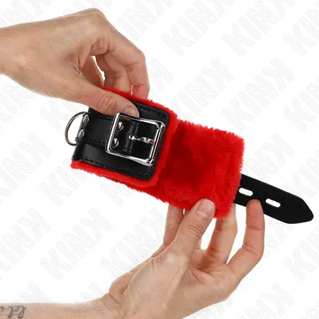 KINK Podesive lisice za ruke sa krznom Crveno-crne 17-29cm x 6cm