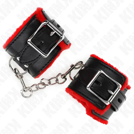 KINK Podesive lisice za ruke sa krznom Crveno-crne 17-29cm x 6cm