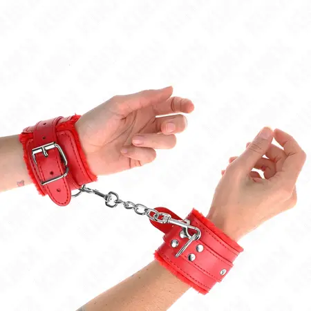 KINK Podesive lisice za ruke sa krznom Crvene 17-29 cm Premium udobnost