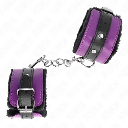 KINK Premium Fur Lined Adjustable Wrist Restraints Black/Purple 17-29 cm