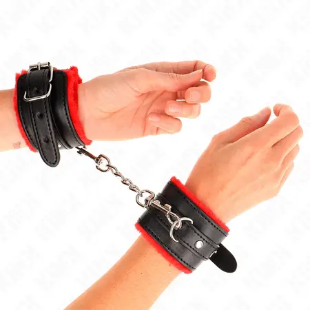 KINK Premium podesive lisice za ruke sa krznom Crveno-crne 17-29cm