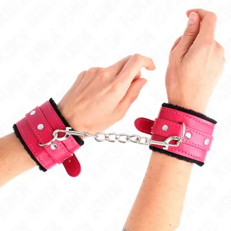 KINK Premium podesive lisice za ruke sa krznom Crne/Maline ruza 17-29cm