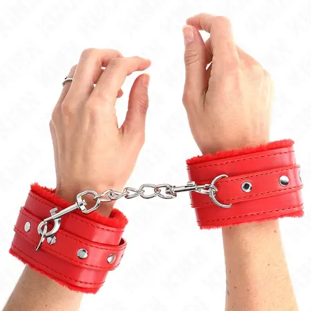 KINK Premium podesive lisice za ruke sa krznom Crvene 17-29cm