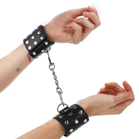 KINK Podesive crne lisice za ruke sa detaljem zakivaka 19-24cm x 5.5cm