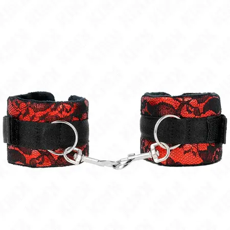 KINK Velvet i cipkane lisice za ruke Crveno/Crne 23x6.5cm Podesiv sistem