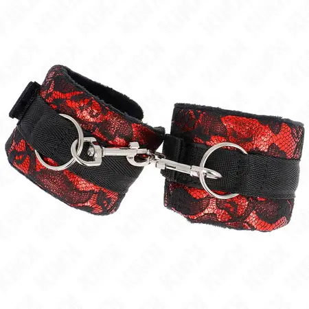 KINK Velvet i cipkane lisice za ruke Crveno/Crne 23x6.5cm Podesiv sistem