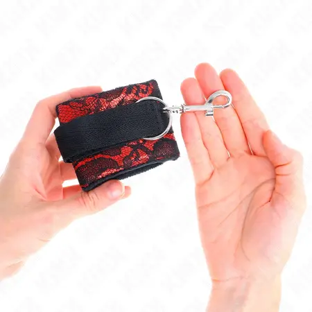 KINK Velvet i cipkane lisice za ruke Crveno/Crne 23x6.5cm Podesiv sistem