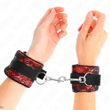 KINK Velvet i cipkane lisice za ruke Crveno/Crne 23x6.5cm Podesiv sistem