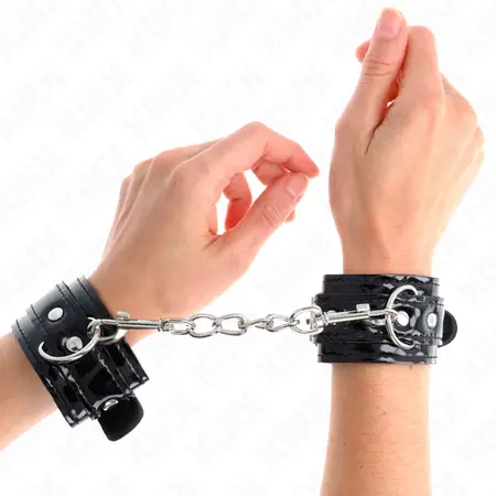 KINK Shiny Neoprene Adjustable Wrist Cuffs 17-24cm Black 4.5cm Wide