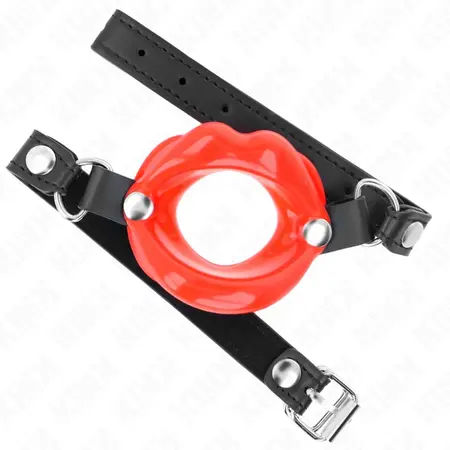 KINK Adjustable Lip Gag 8 cm with Red Leatherette Strap 39-58 cm