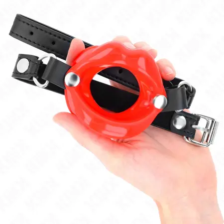 KINK Adjustable Lip Gag 8 cm with Red Leatherette Strap 39-58 cm