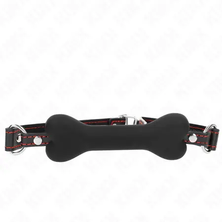 KINK Black Bone Silicone Gag 12 cm - Adjustable Vegan Leather Strap